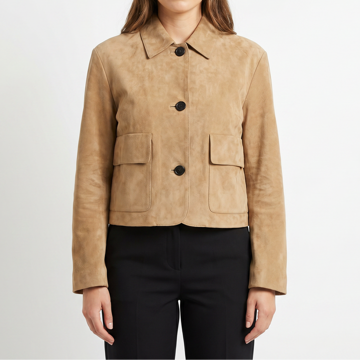 Women's Suede Chore Coat with Flap Pockets and Button Front