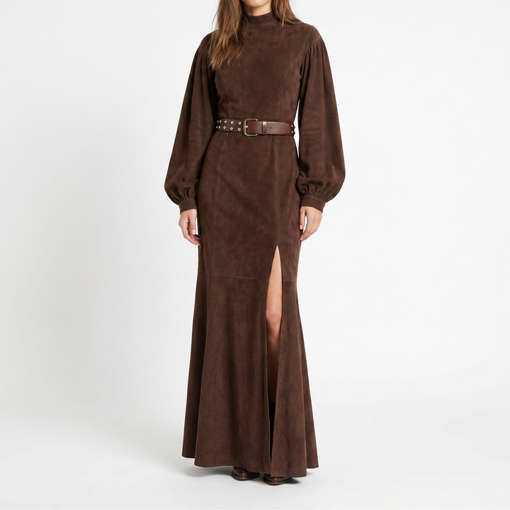 Women's Bishop Sleeve Mock Neck Mermaid Maxi Dress