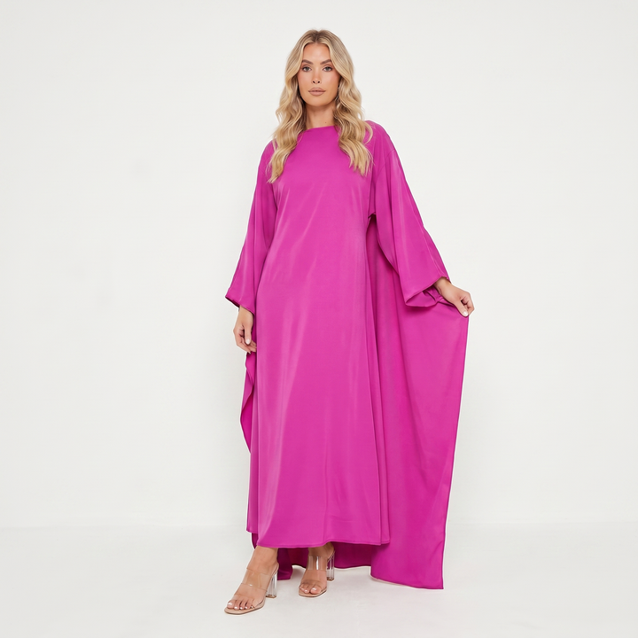 Women's Formal Maxi Dress – Batwing Cape Sleeve Kaftan Boat Neck Flowy