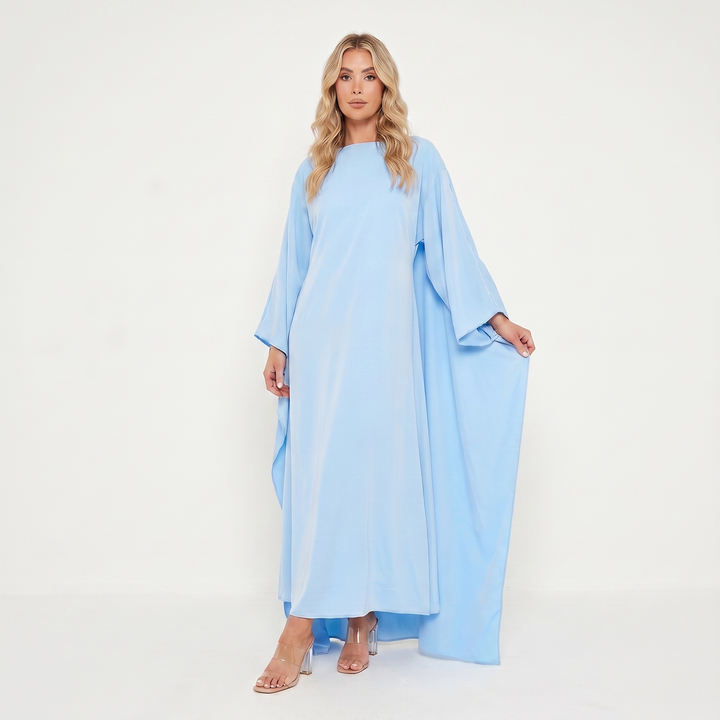 Women's Formal Maxi Dress – Batwing Cape Sleeve Kaftan Boat Neck Flowy