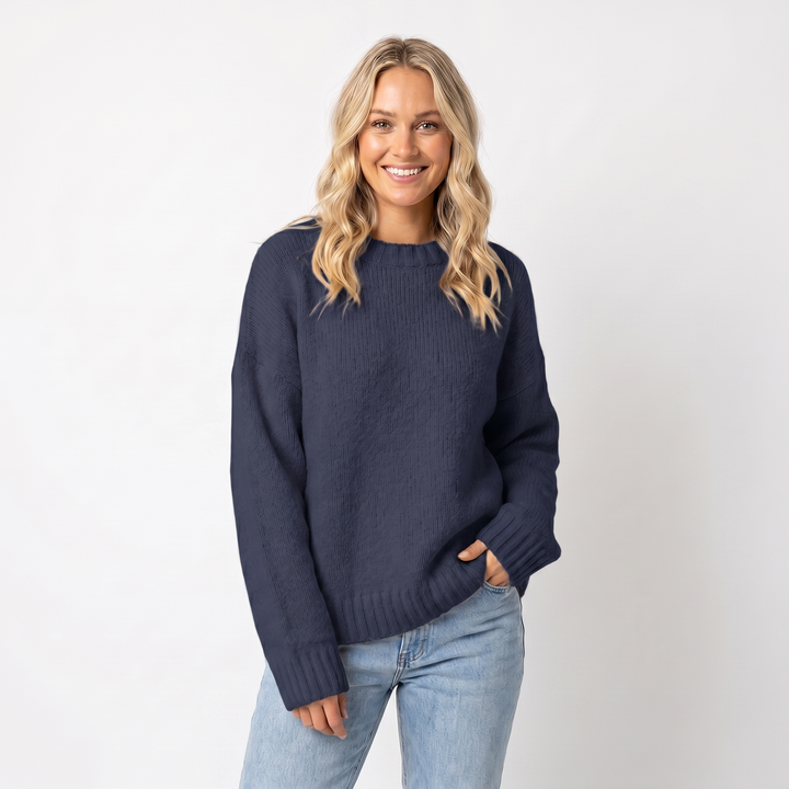 Women's Oversized Jumper – Crew Neck Ribbed Cuff Relaxed Knit Pullover