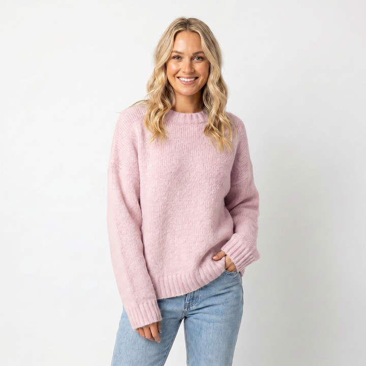 Women's Oversized Jumper – Crew Neck Ribbed Cuff Relaxed Knit Pullover