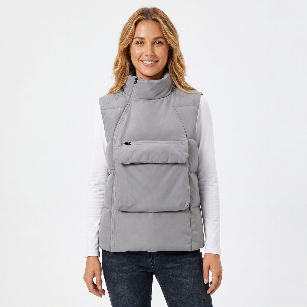Women's Quilted Jacket – Sleeveless Puffer Vest Stand Collar Zip Chest Pocket