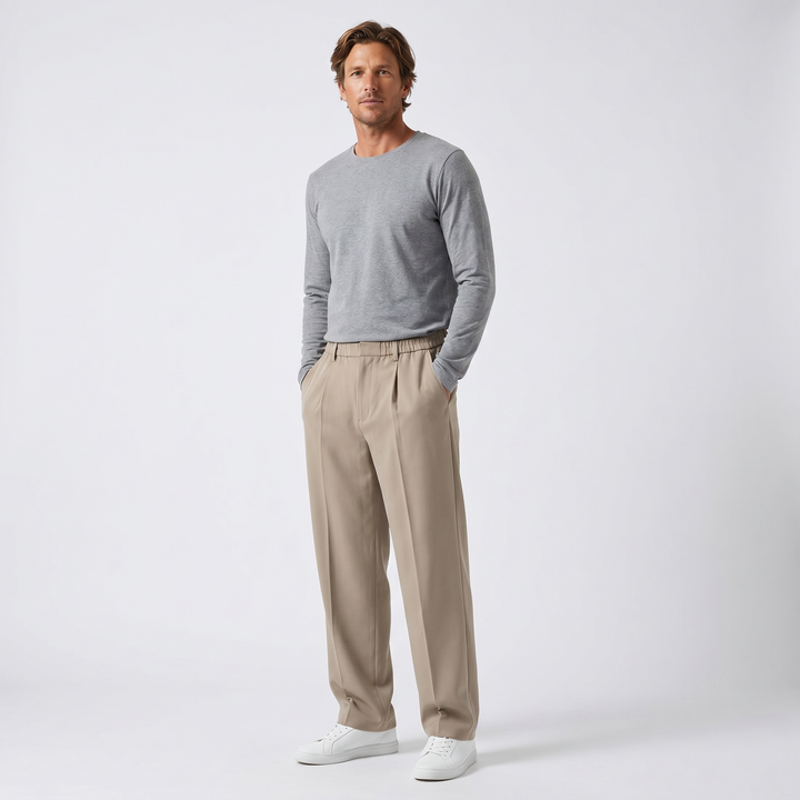 Men's Pleated Trousers – Elasticated Waist Wide Leg Tapered