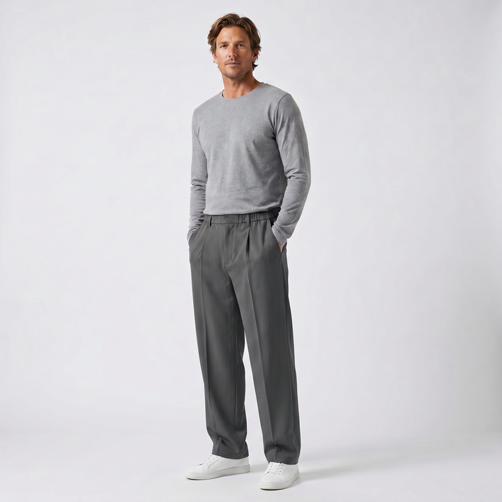 Men's Pleated Trousers – Elasticated Waist Wide Leg Tapered