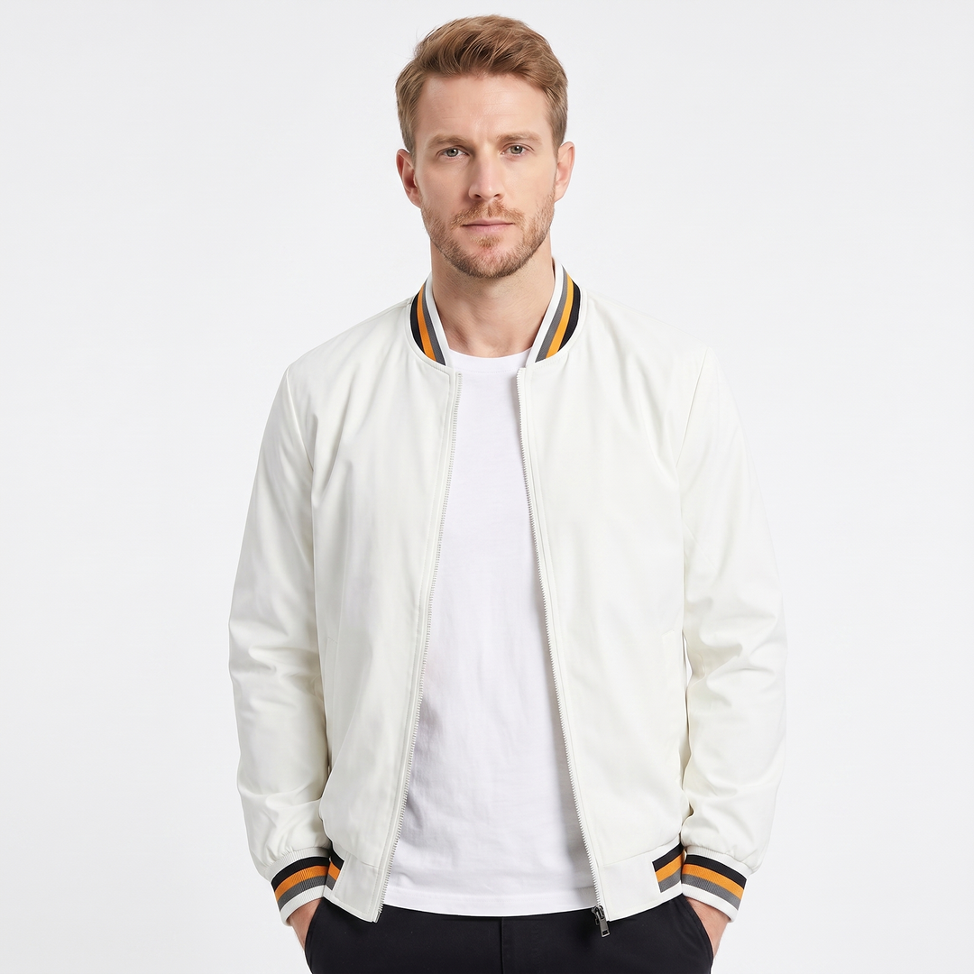 Men's Bomber Jacket – Stripe Rib Collar Lightweight Zip-Front