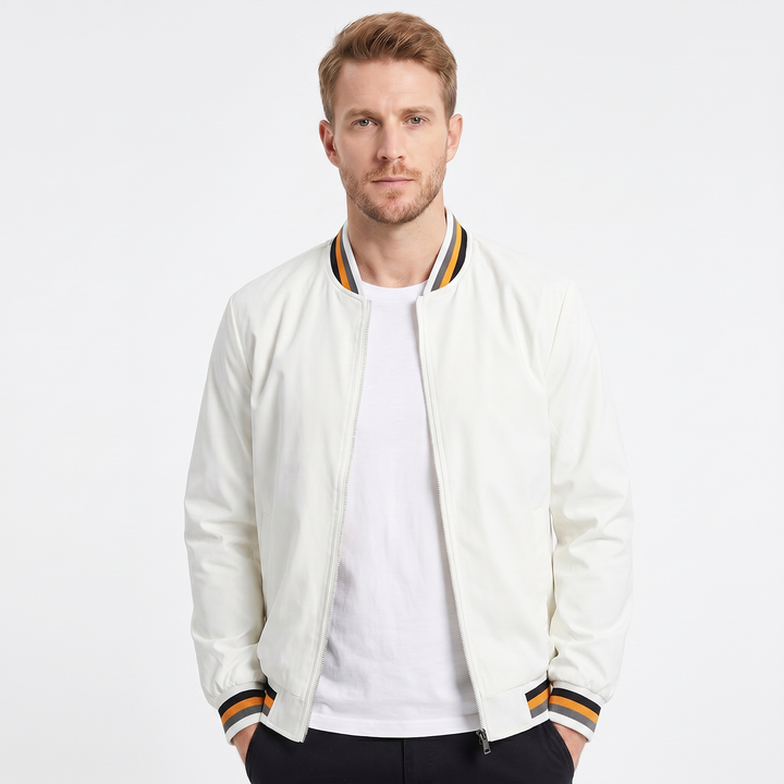 Men's Bomber Jacket – Stripe Rib Collar Lightweight Zip-Front
