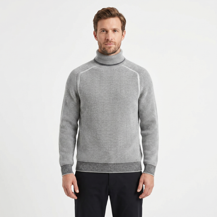 Mens Turtleneck Jumper – Ribbed Knit Contrast Trim