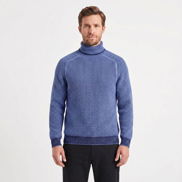 Mens Turtleneck Jumper – Ribbed Knit Contrast Trim