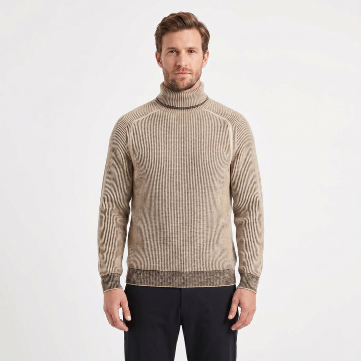 Mens Turtleneck Jumper – Ribbed Knit Contrast Trim