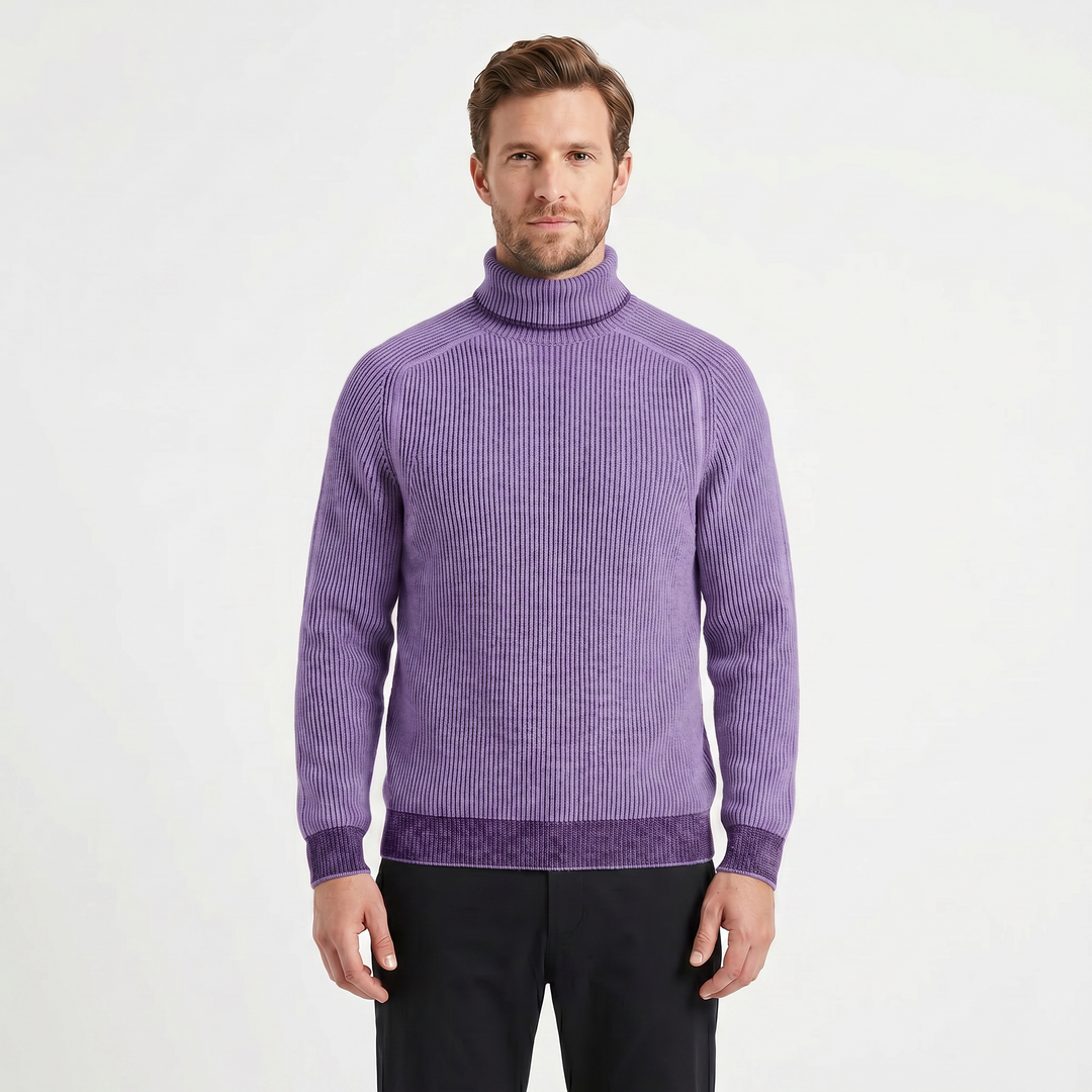 Mens Turtleneck Jumper – Ribbed Knit Contrast Trim