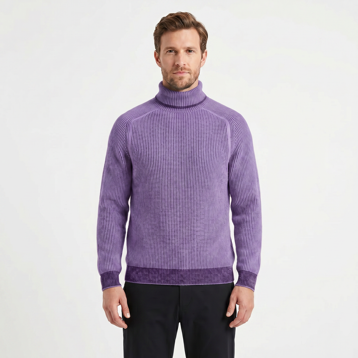 Mens Turtleneck Jumper – Ribbed Knit Contrast Trim