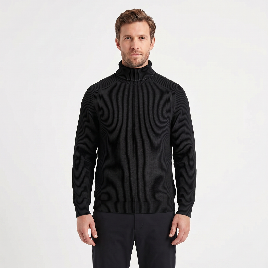 Mens Turtleneck Jumper – Ribbed Knit Contrast Trim
