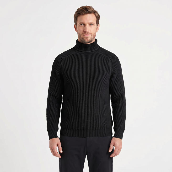 Mens Turtleneck Jumper – Ribbed Knit Contrast Trim