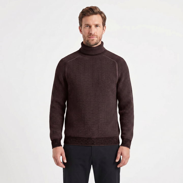 Mens Turtleneck Jumper – Ribbed Knit Contrast Trim