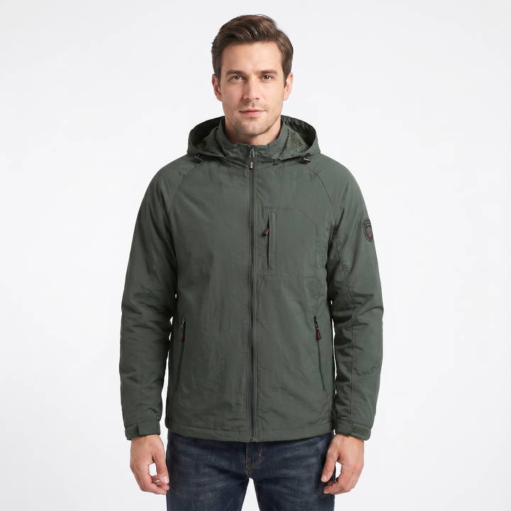 Men's Hooded Jacket – Lightweight Shell Zip-Up Raglan