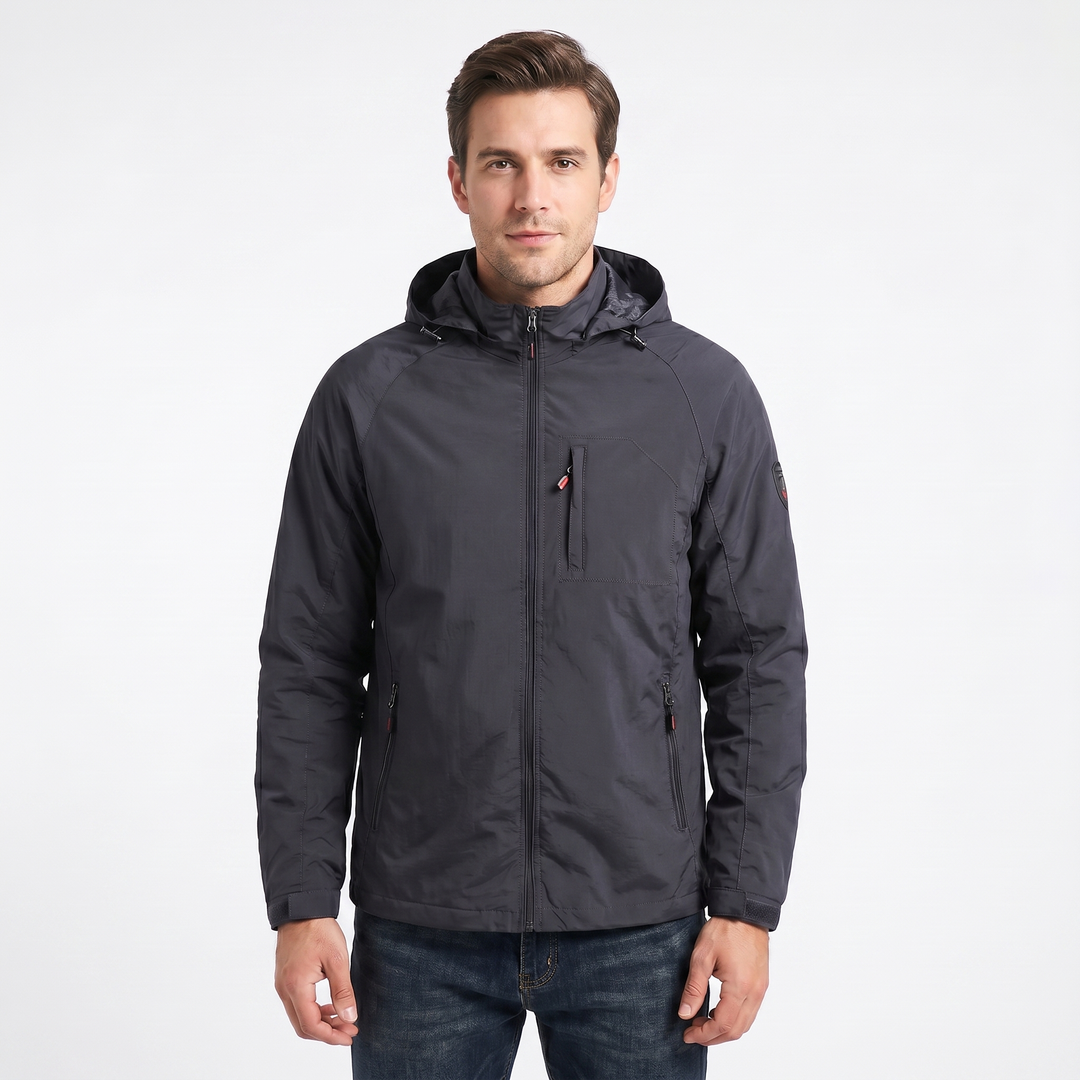 Men's Hooded Jacket – Lightweight Shell Zip-Up Raglan