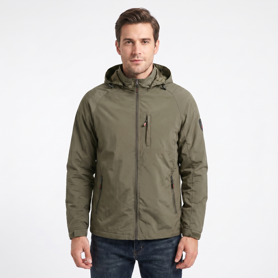 Men's Hooded Jacket – Lightweight Shell Zip-Up Raglan