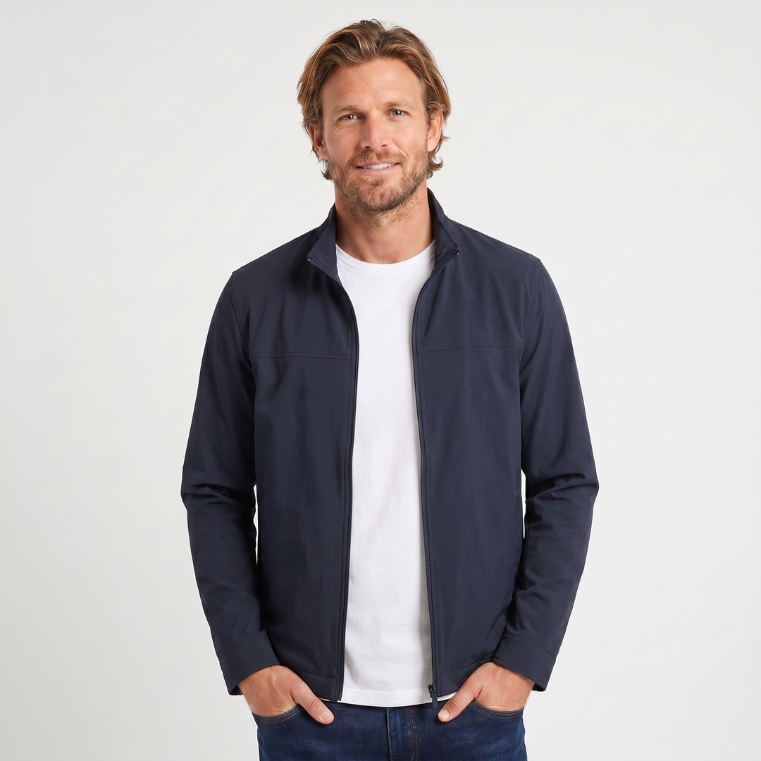 Men's Zip-Front Jacket – Stand Collar Minimal Panelling