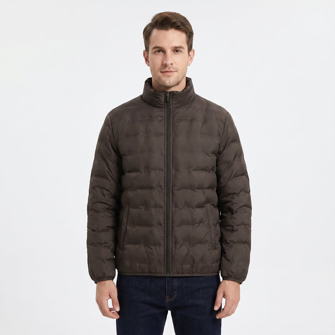 Men's Puffer Jacket – Stand Collar Quilted Hip Length