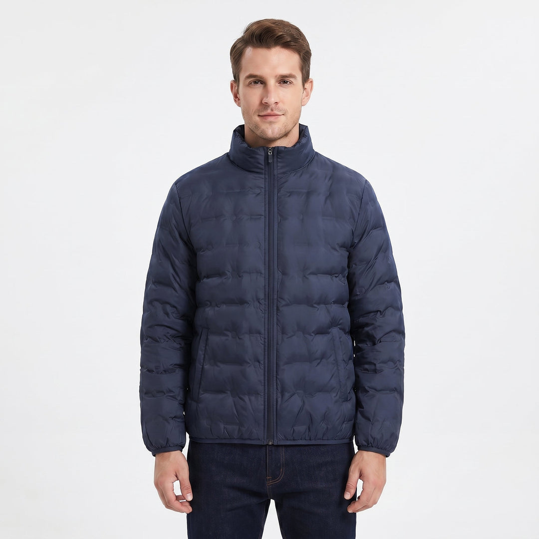 Men's Puffer Jacket – Stand Collar Quilted Hip Length