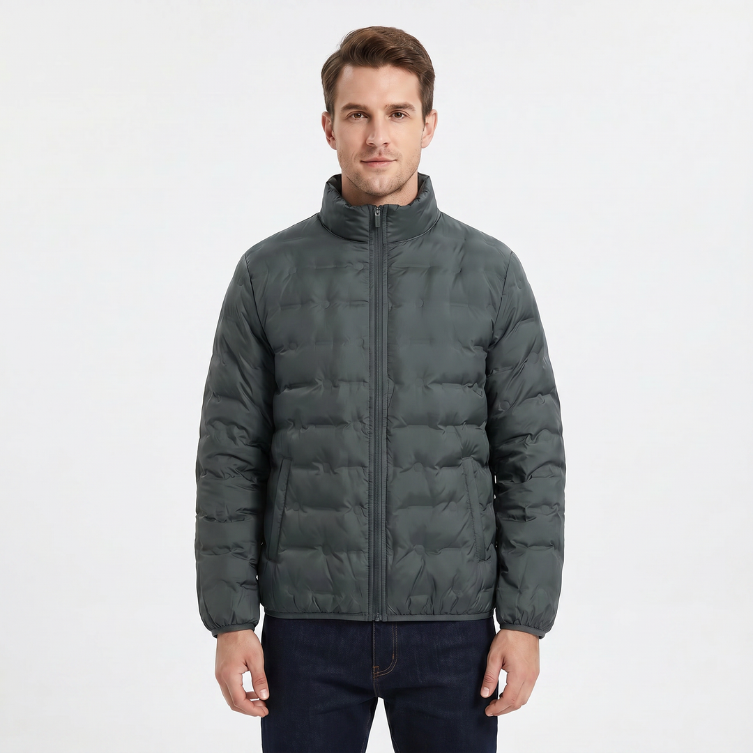 Men's Puffer Jacket – Stand Collar Quilted Hip Length