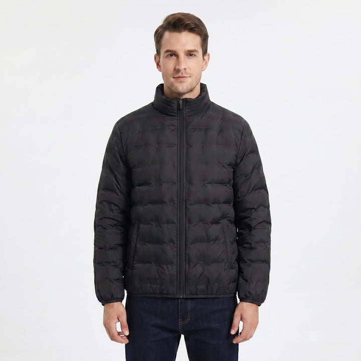 Men's Puffer Jacket – Stand Collar Quilted Hip Length