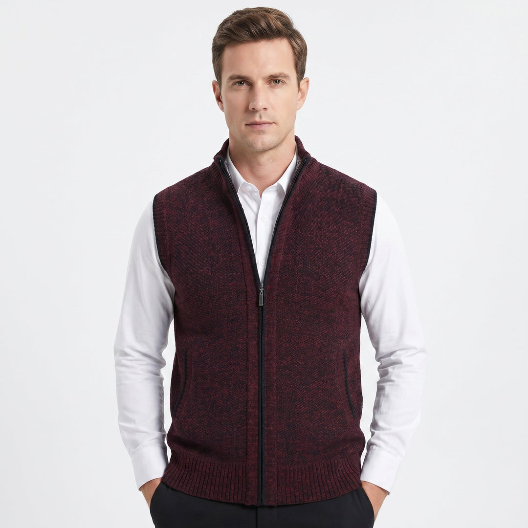 Men's Knit Zip Vest – Full-Zip Stand Collar Textured Knit
