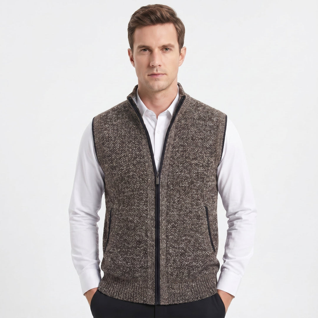 Men's Knit Zip Vest – Full-Zip Stand Collar Textured Knit