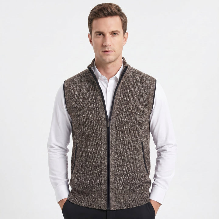 Men's Knit Zip Vest – Full-Zip Stand Collar Textured Knit