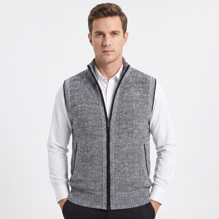 Men's Knit Zip Vest – Full-Zip Stand Collar Textured Knit