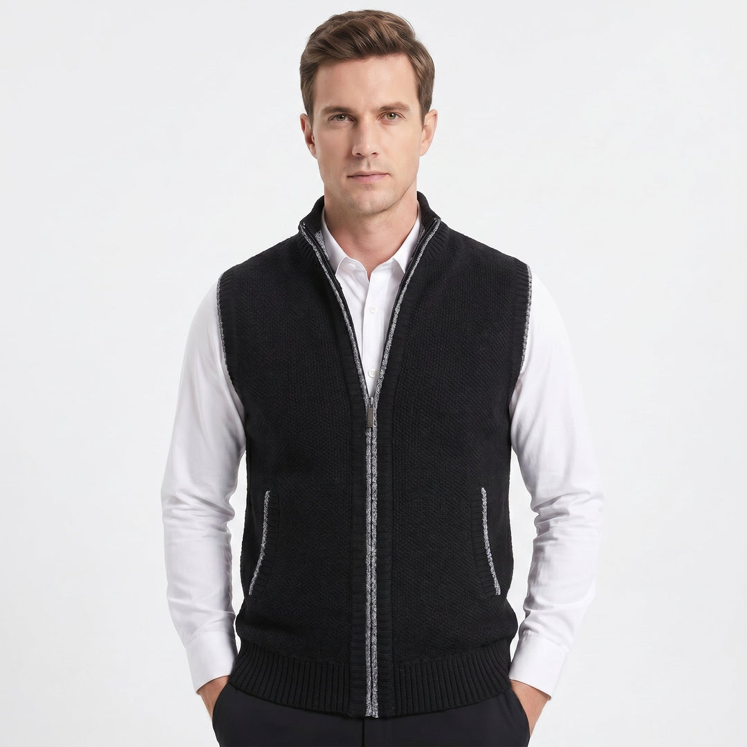 Men's Knit Zip Vest – Full-Zip Stand Collar Textured Knit