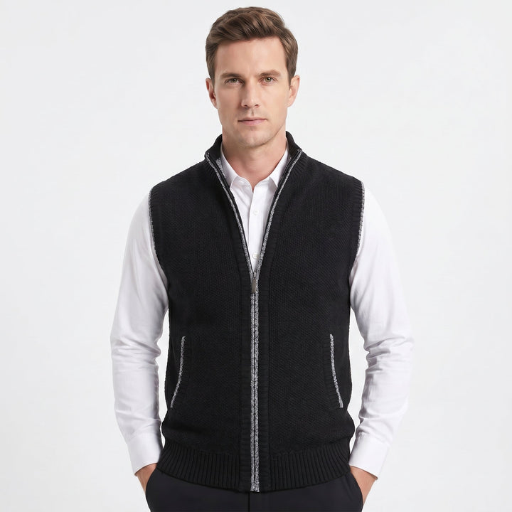 Men's Knit Zip Vest – Full-Zip Stand Collar Textured Knit