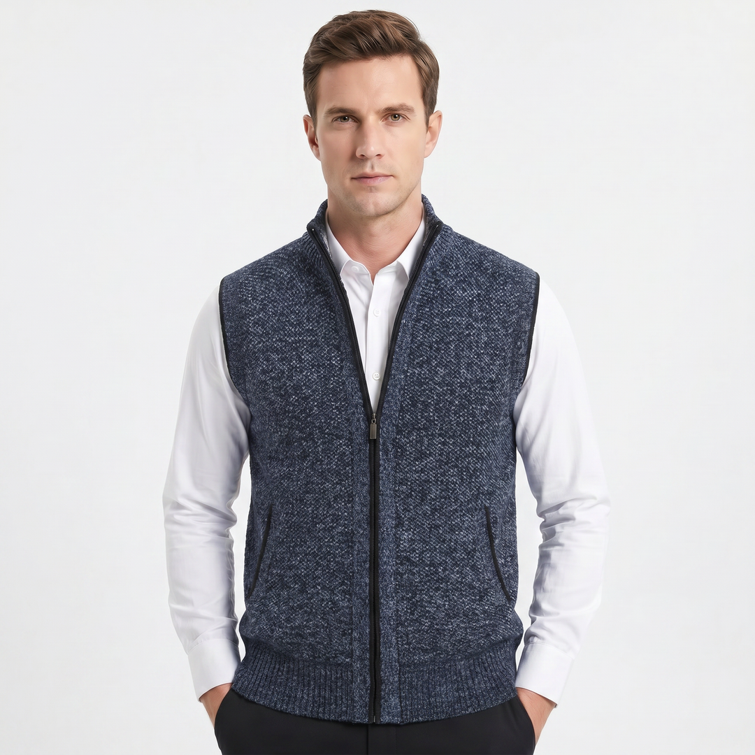 Men's Knit Zip Vest – Full-Zip Stand Collar Textured Knit