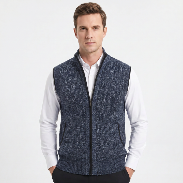 Men's Knit Zip Vest – Full-Zip Stand Collar Textured Knit