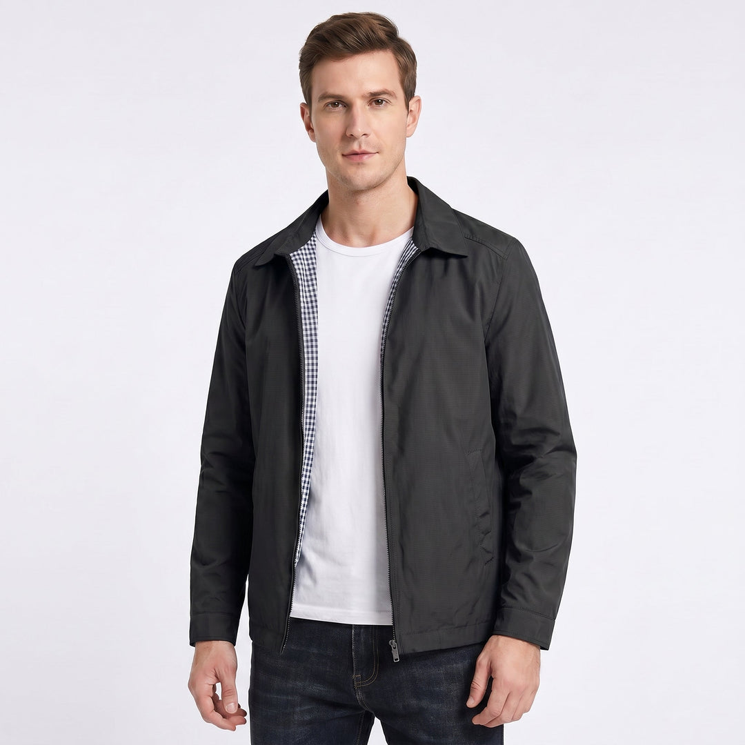Men's Casual Jacket – Shirt Collar Zip-Front Gingham Lined