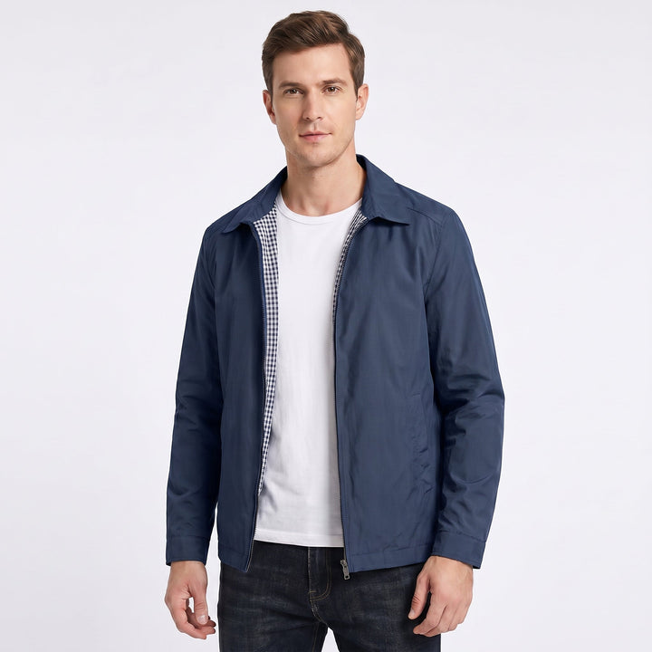 Men's Casual Jacket – Shirt Collar Zip-Front Gingham Lined