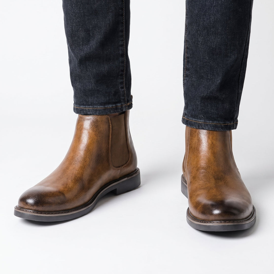 Men's Chelsea Boots – Leather-Look Elastic Side Pull-On