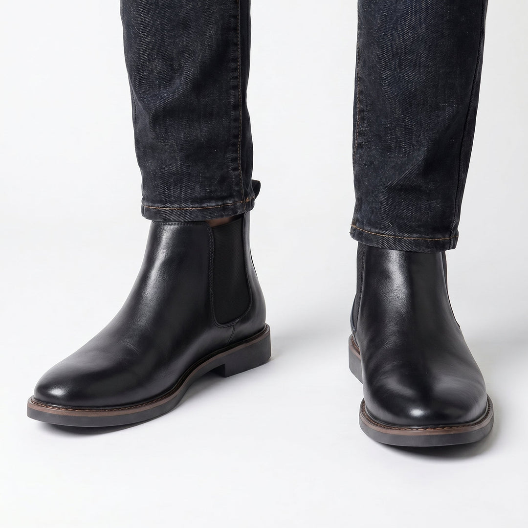 Men's Chelsea Boots – Leather-Look Elastic Side Pull-On