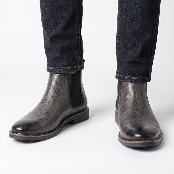 Men's Chelsea Boots – Leather-Look Elastic Side Pull-On