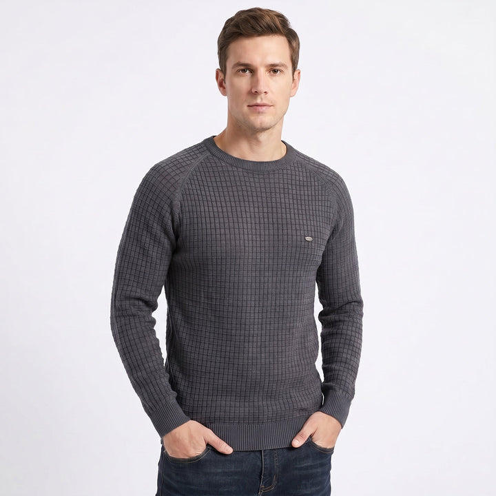 Men's Crew Neck Jumper – Waffle Knit Raglan Sleeve