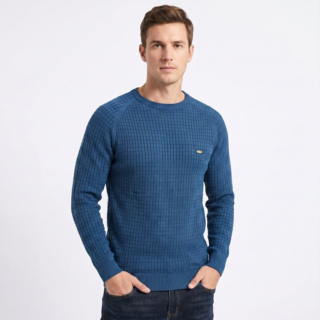 Men's Crew Neck Jumper – Waffle Knit Raglan Sleeve