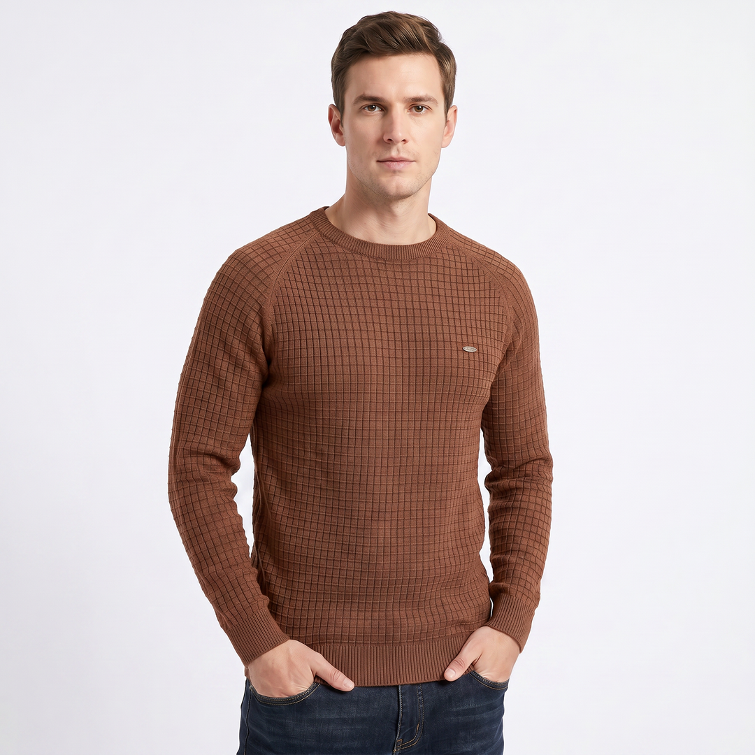 Men's Crew Neck Jumper – Waffle Knit Raglan Sleeve