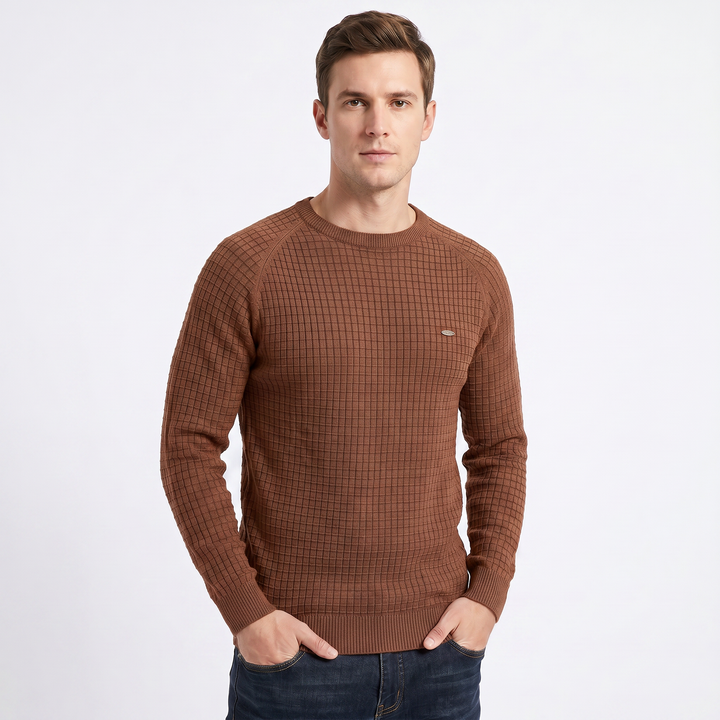 Men's Crew Neck Jumper – Waffle Knit Raglan Sleeve