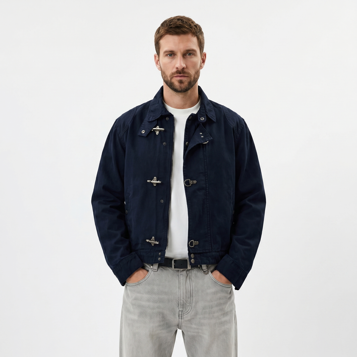 Men's Cotton Hook-Clasp Jacket Zip-Up Collared Casual Workwear