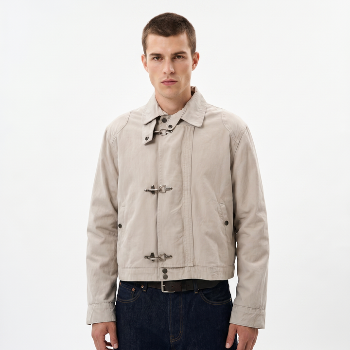 Men's Cotton Hook-Clasp Jacket Zip-Up Collared Casual Workwear