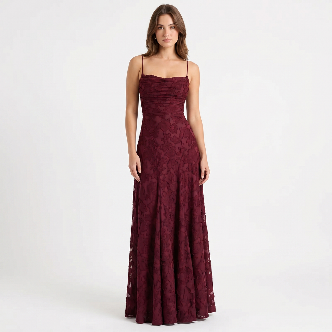 Women's Lace Maxi Dress Spaghetti Strap Cowl Neck A-Line Formal Evening