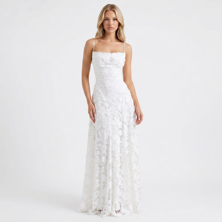 Women's Floral Lace Maxi Dress Spaghetti Strap A-Line Formal Evening