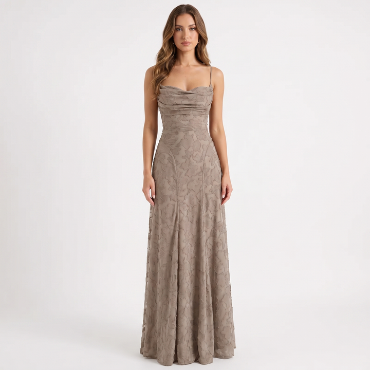 Women's Lace Maxi Dress Spaghetti Strap Cowl Neck A-Line Formal Evening