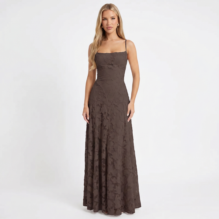 Women's Lace Maxi Dress Spaghetti Strap Cowl Neck A-Line Formal Evening